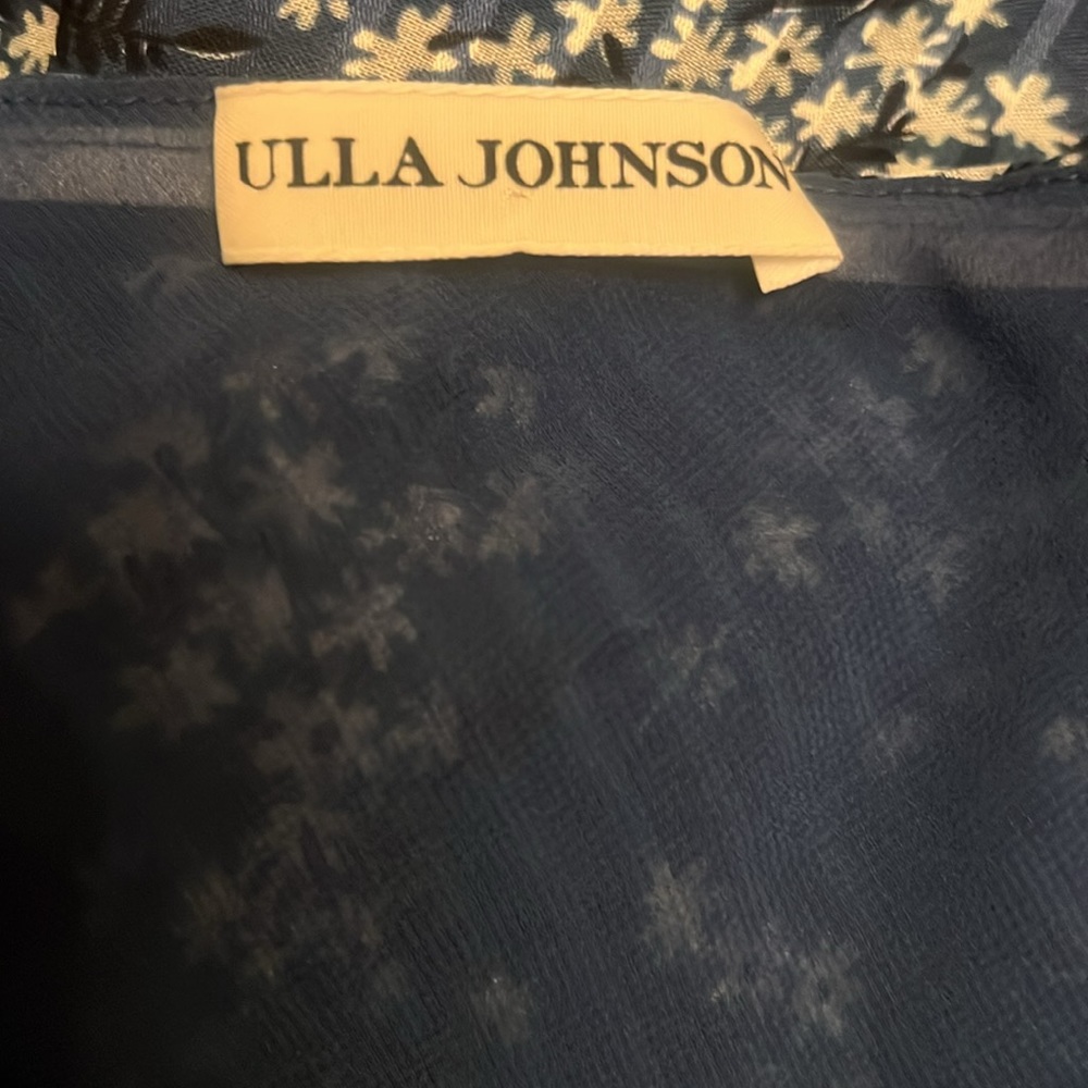 Ulla Johnson Blue Enid One Shoulder Floral Blouse With Bow Tie - Picture 10 of 11